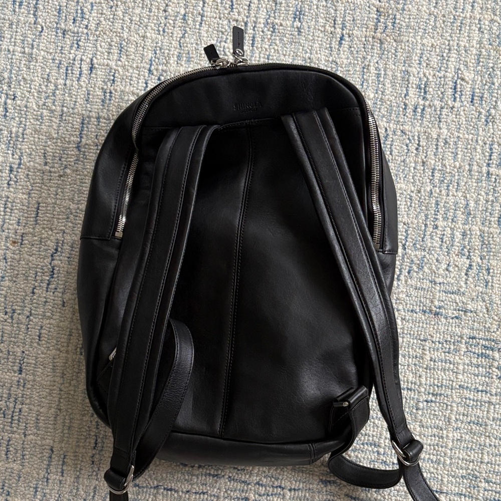Shinola Detroit Runwell Backpack Bag Mens Black Leather Adjustable Commuter Tote - Picture 2 of 8